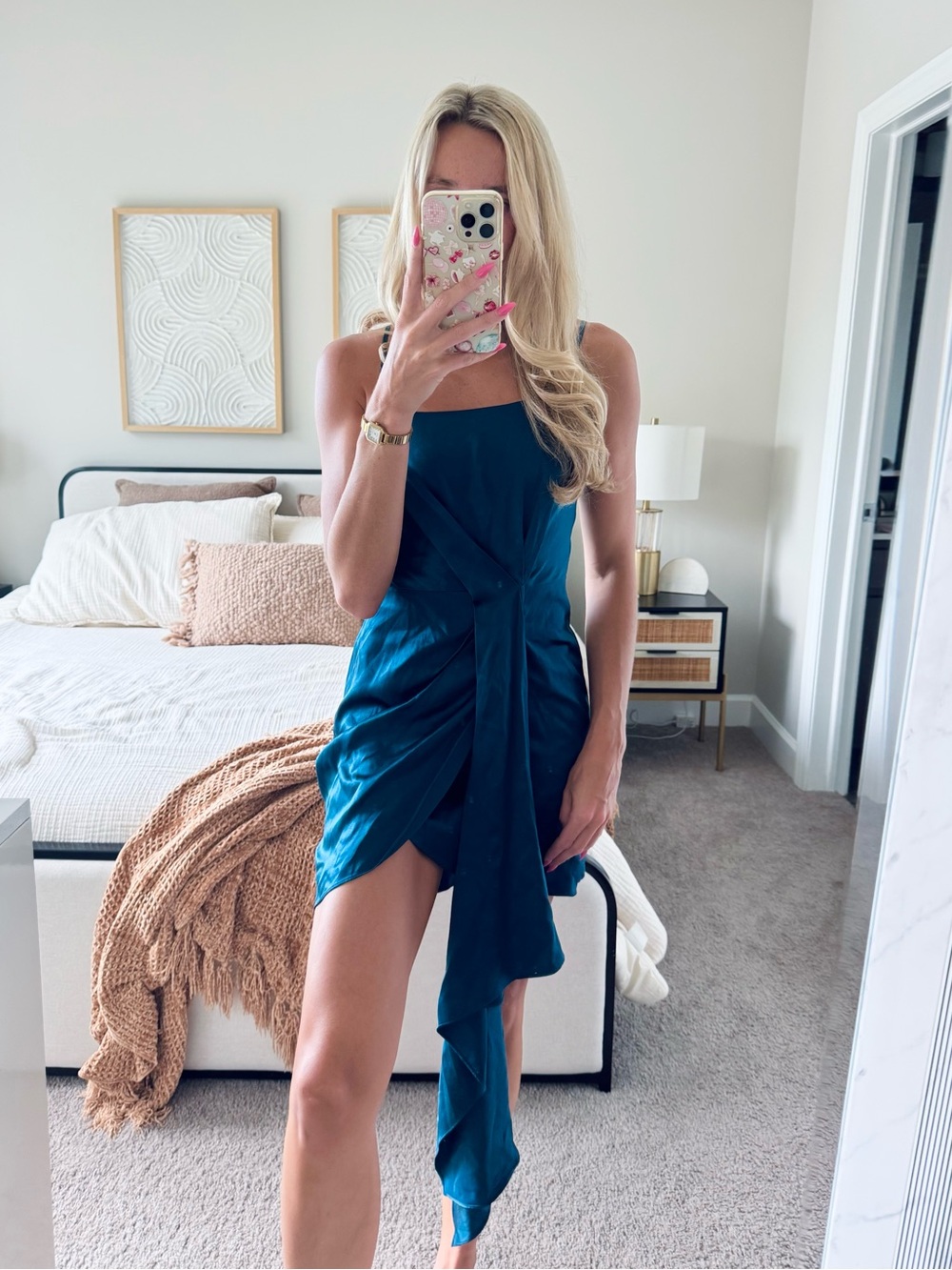 Fleur du Mal Blue Silk Dress | Twisted Drape Spaghetti Straps Size S
